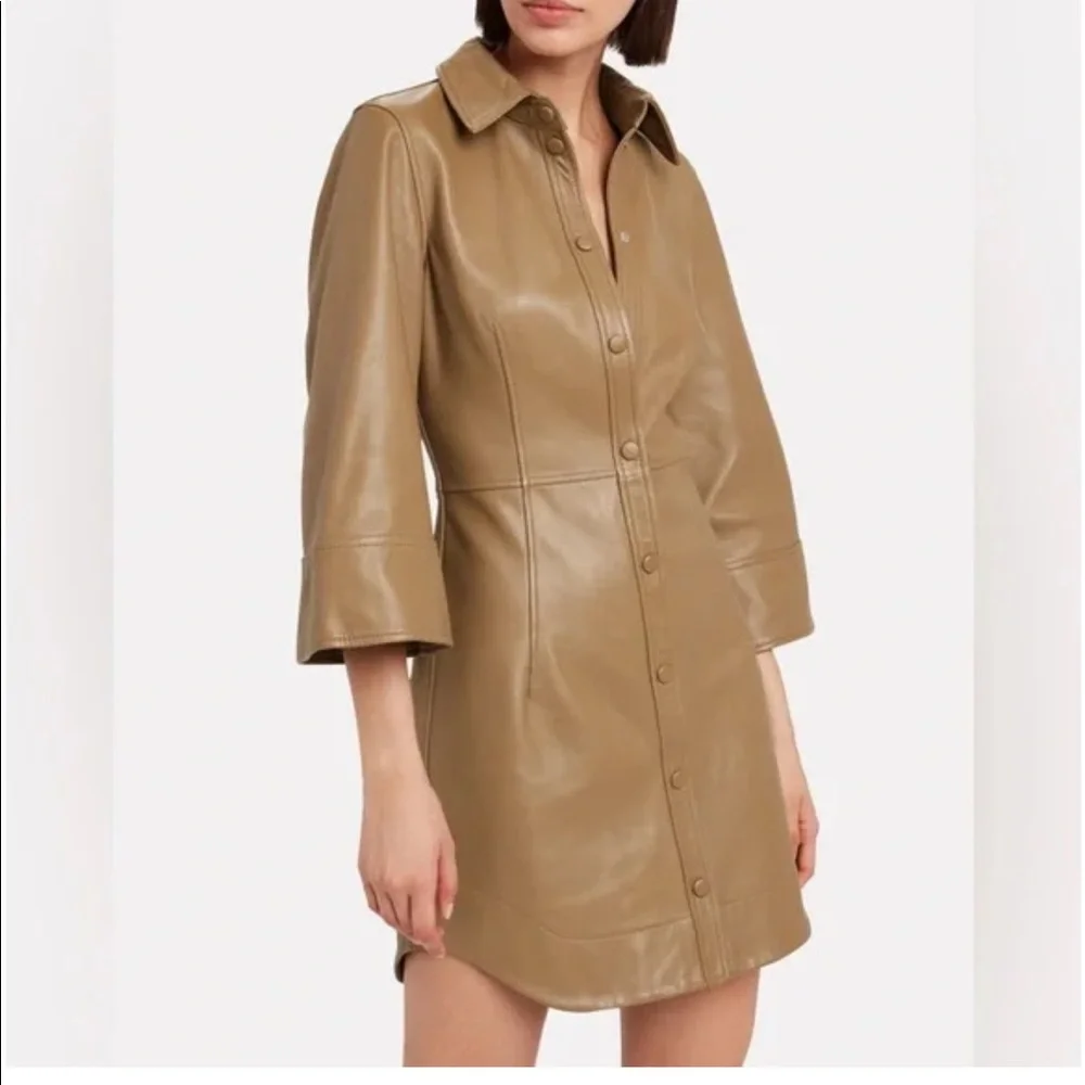 Ganni Tan Leather Mini Dress - Picture 1 of 6
